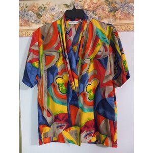 Martinique 8 Colorful Button Down Vintage Retro Art To Wear Classic Blouse Top